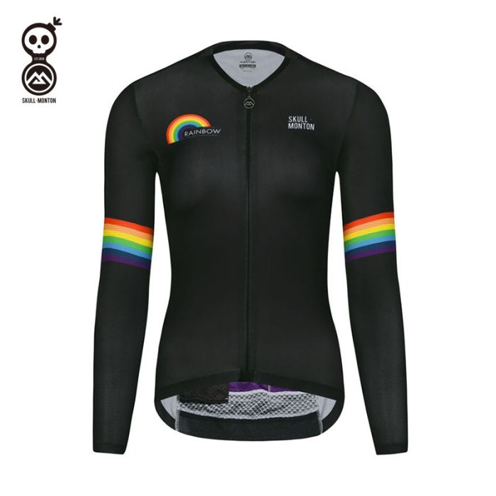 Skull Monton Long Sleeve Cycling Jersey Womens Rainbow Black -