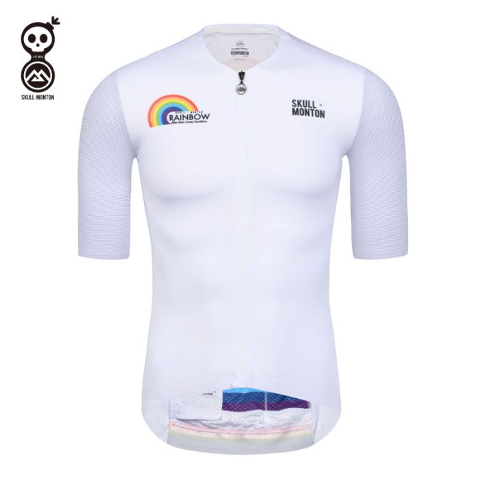 Skull Monton Short Sleeve Cycling Jersey Mens Rainbow White *