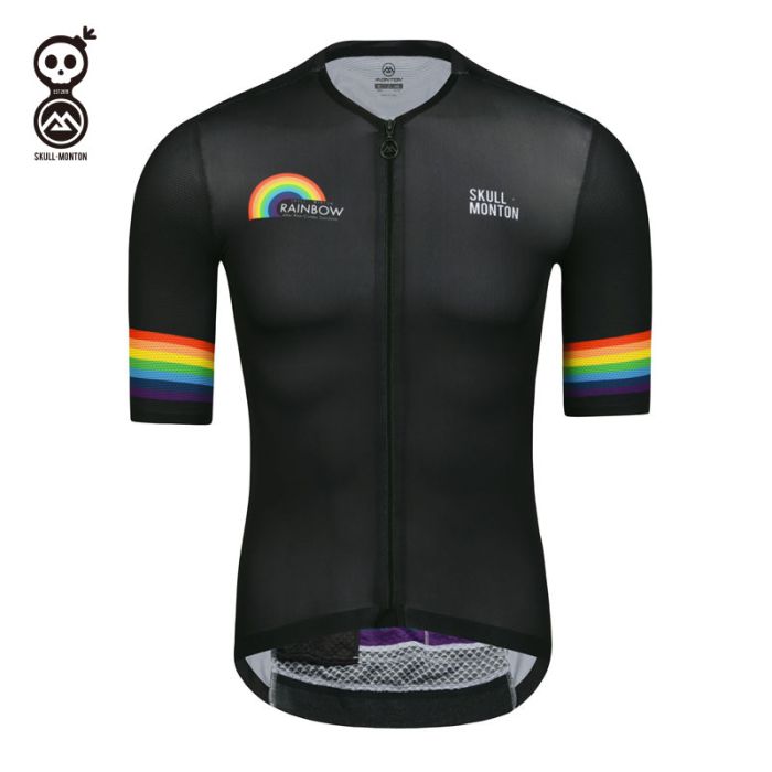 Mens black short sleeve cycling jersey Rainbow