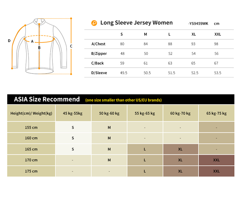 cycling jersey size chart