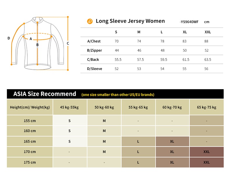 cycling jersey size chart