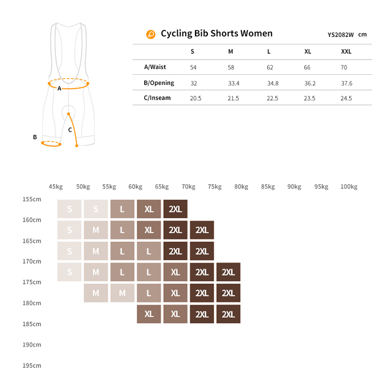 womens cycling bib shorts size chart