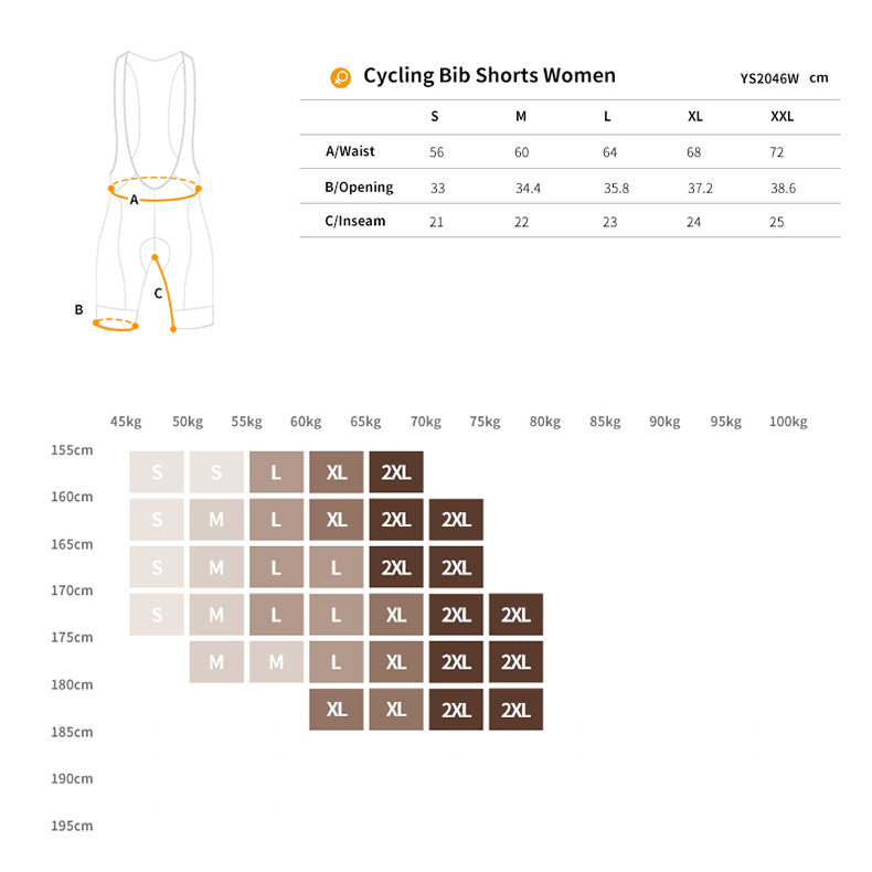 cycling bib shorts size chart