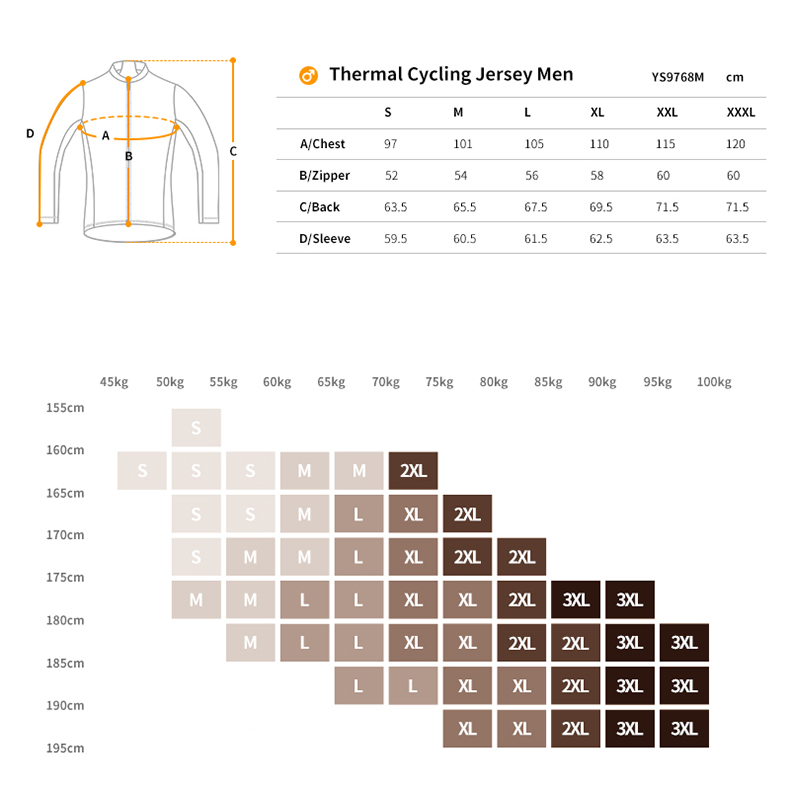 cycling jersey size chart
