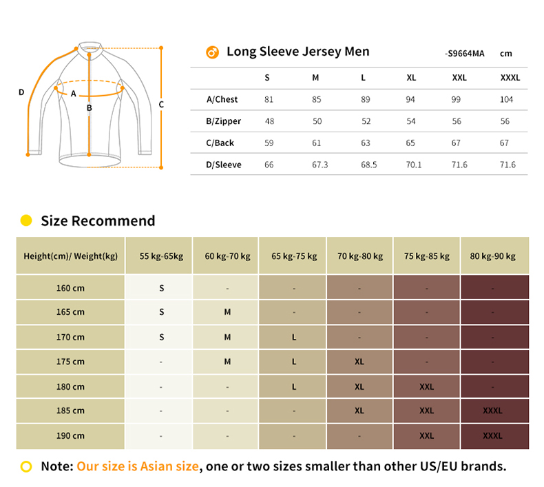cycling jersey size chart