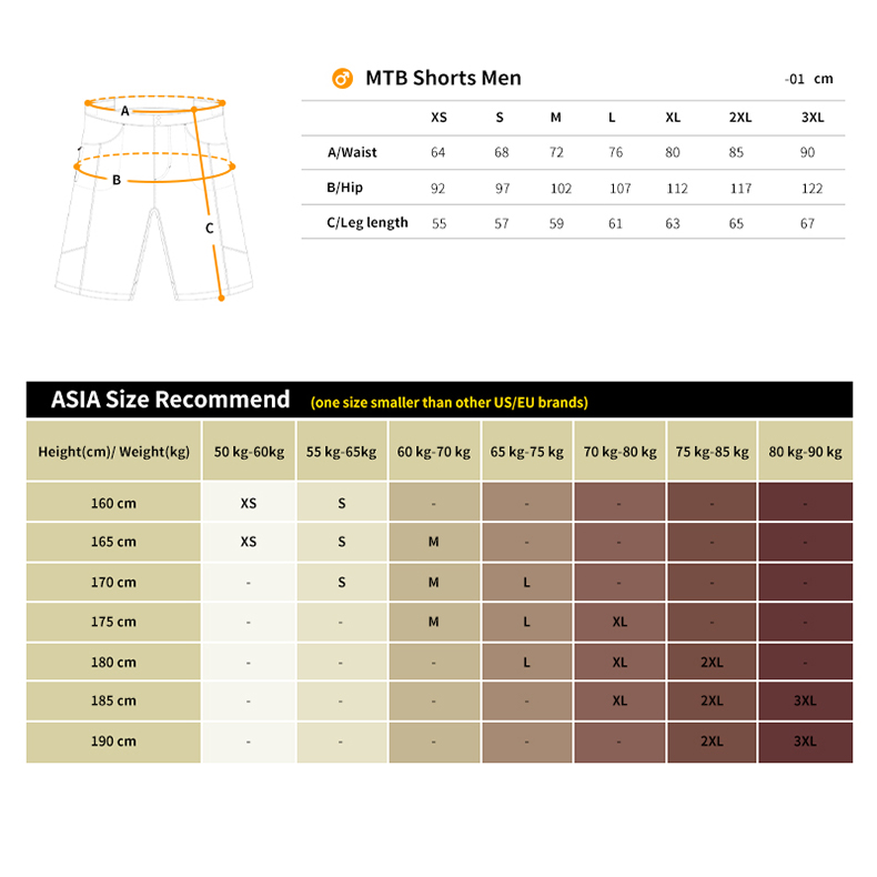 mtb shorts size chart