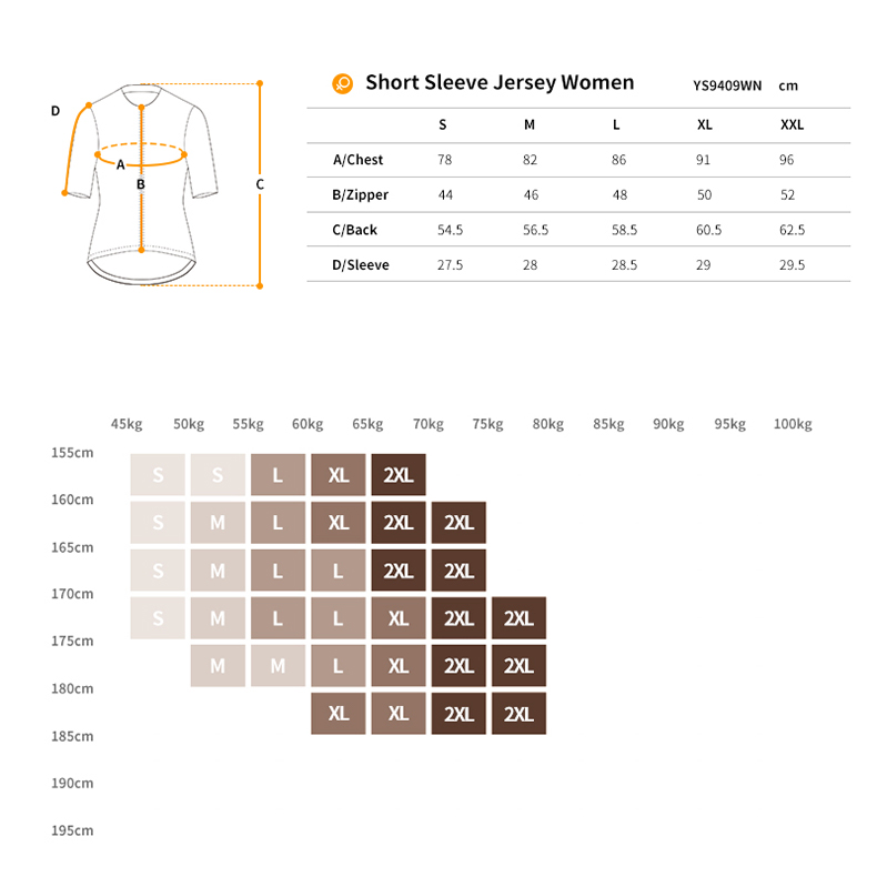 cycling jersey size chart
