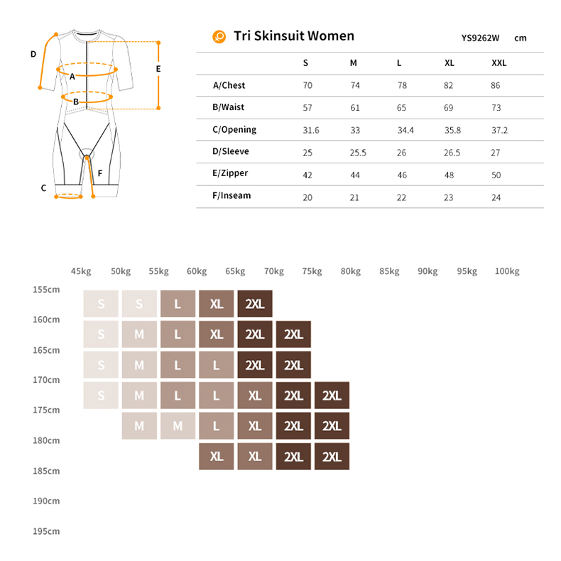 short sleeve trisuit size chart