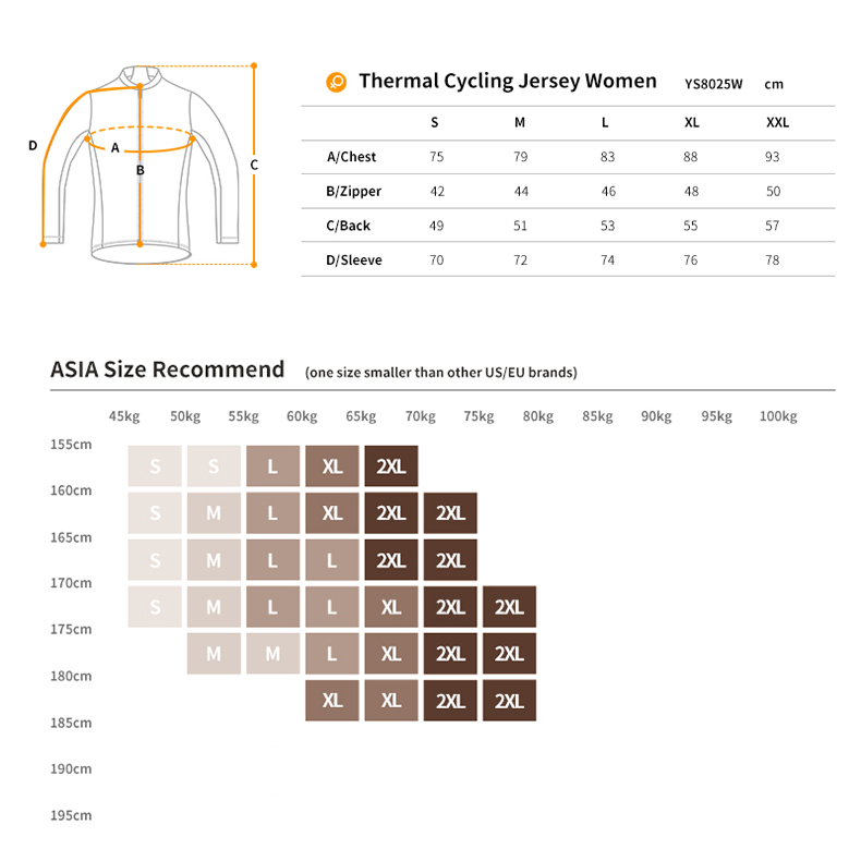 cycling jersey size chart