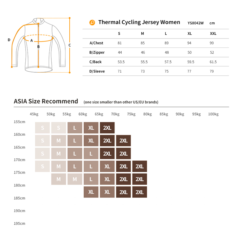 womens thermal cycling jersey size chart