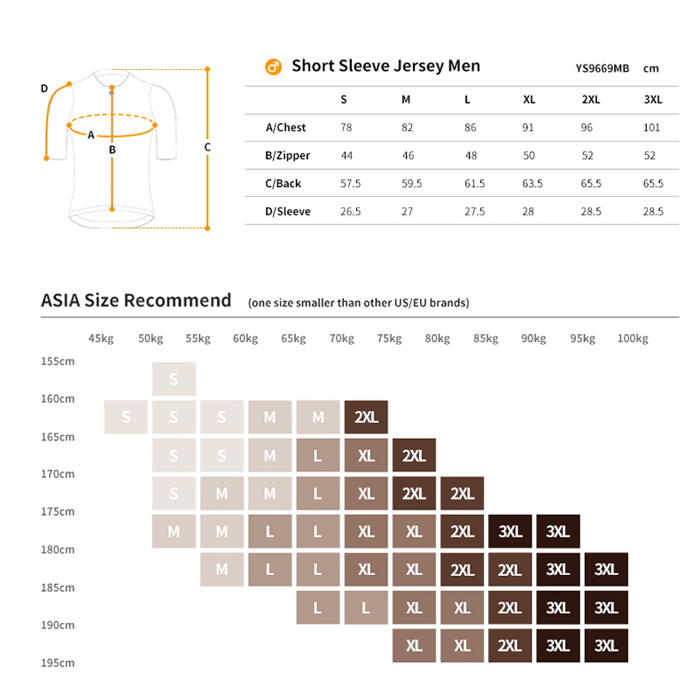 cycling jersey size chart
