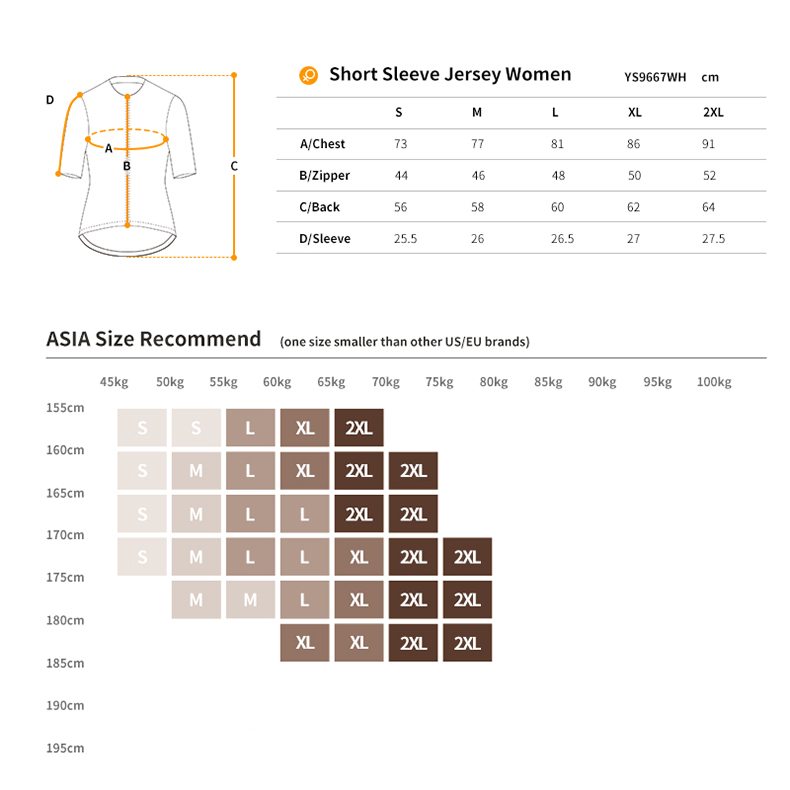 cycling jersey size chart