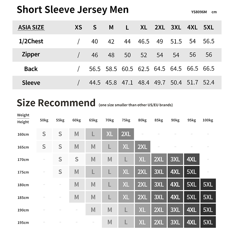cycling jersey size chart