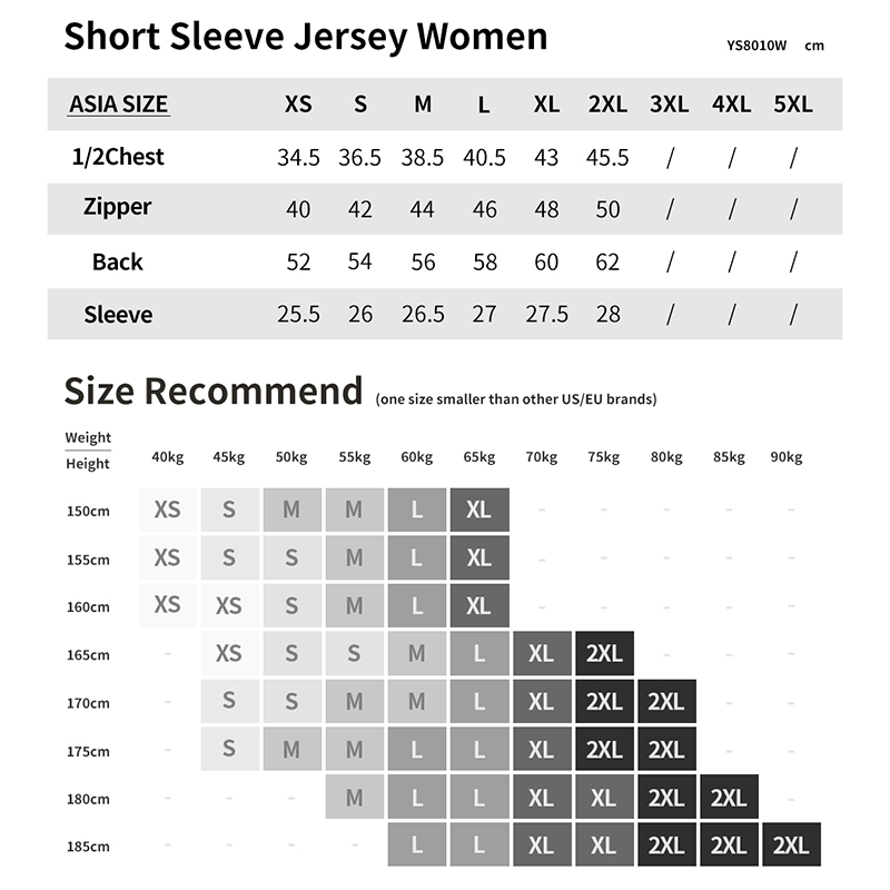 cycling jersey size chart