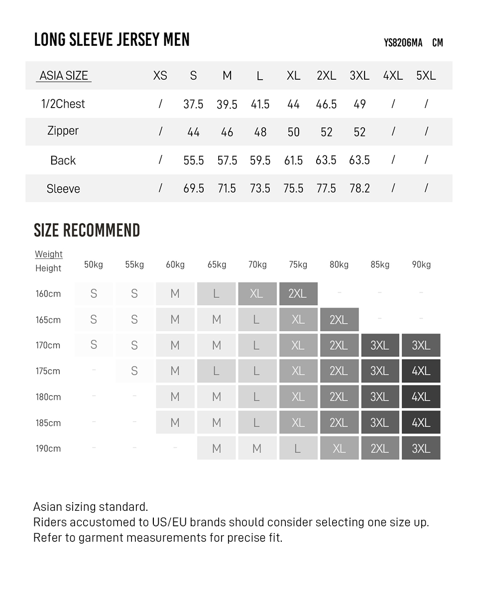 YS8206MA size chart