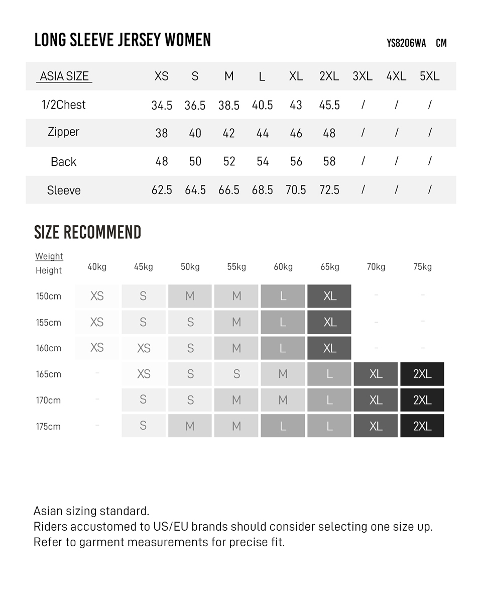 YS8206WA size chart