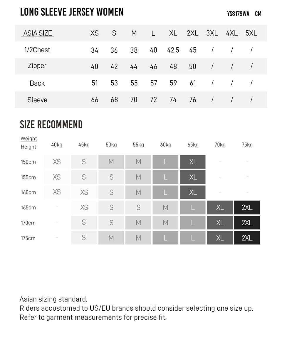 YS8179WA size chart