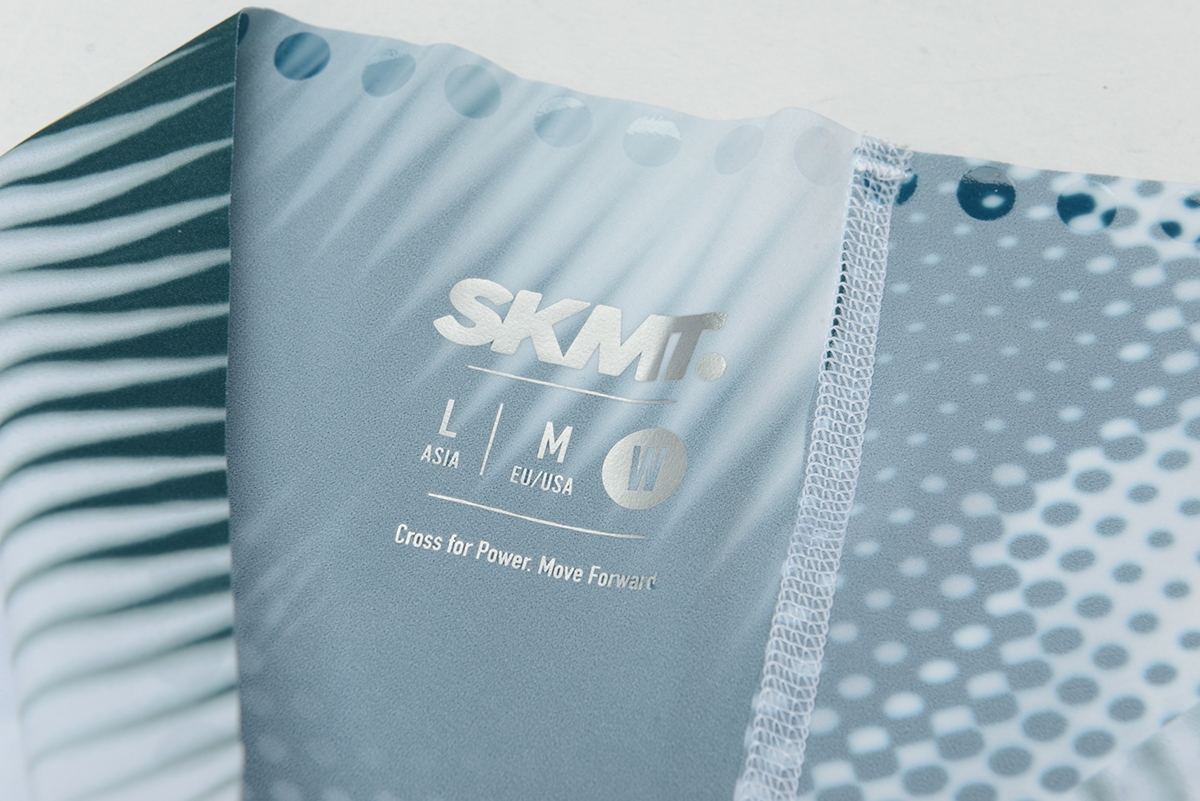 shorts showing size label, seam construction, and woven fabric