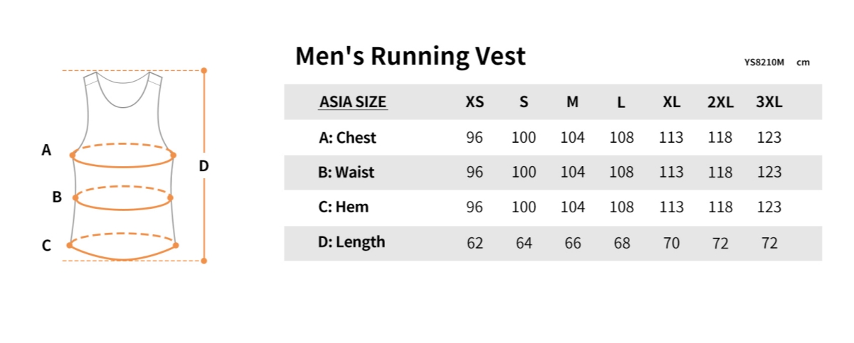 YS8210M size chart