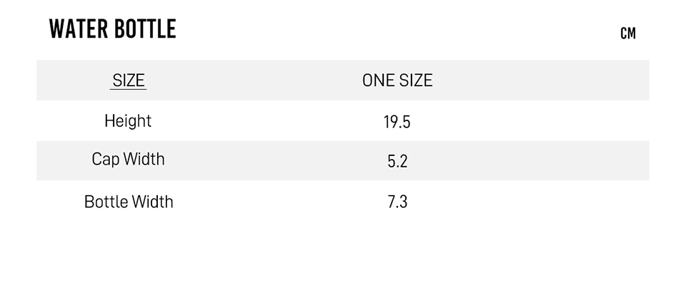 water bottle size chart