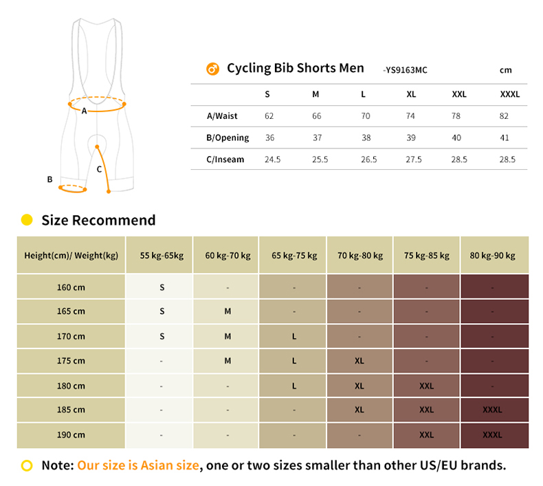 cycling bib shorts size chart