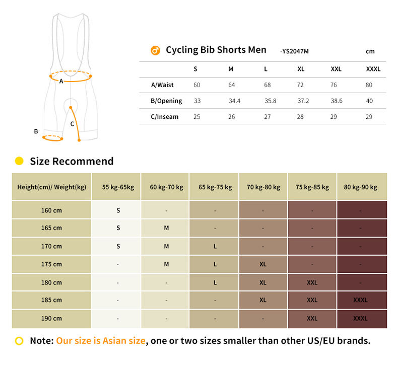 cycling bib shorts size chart