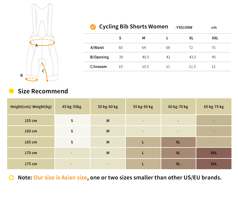 cycling bib shorts size chart