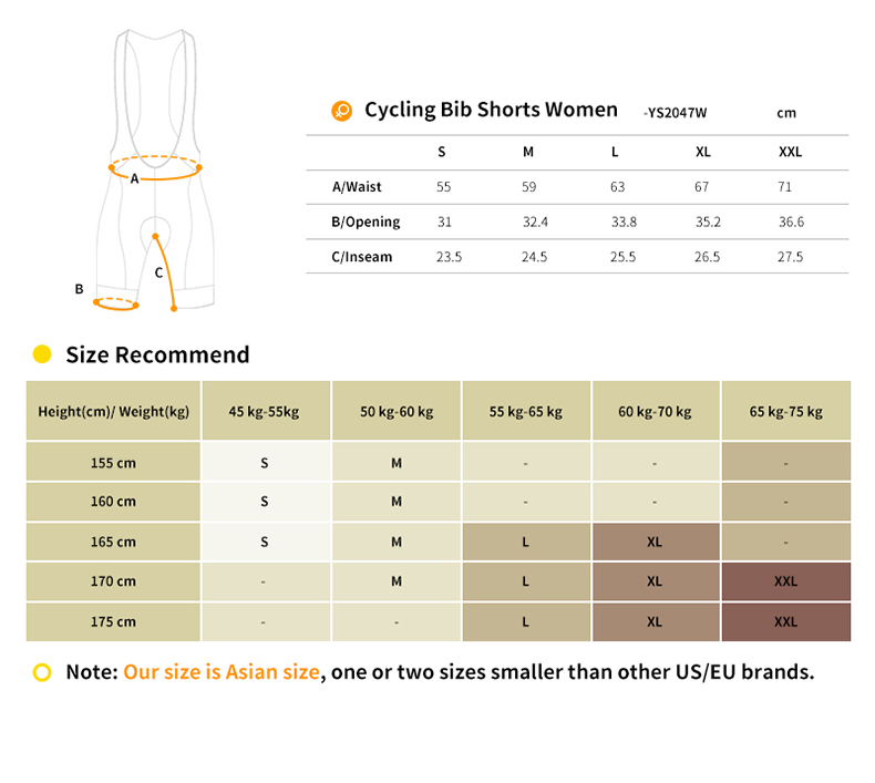 cycling bib shorts size chart