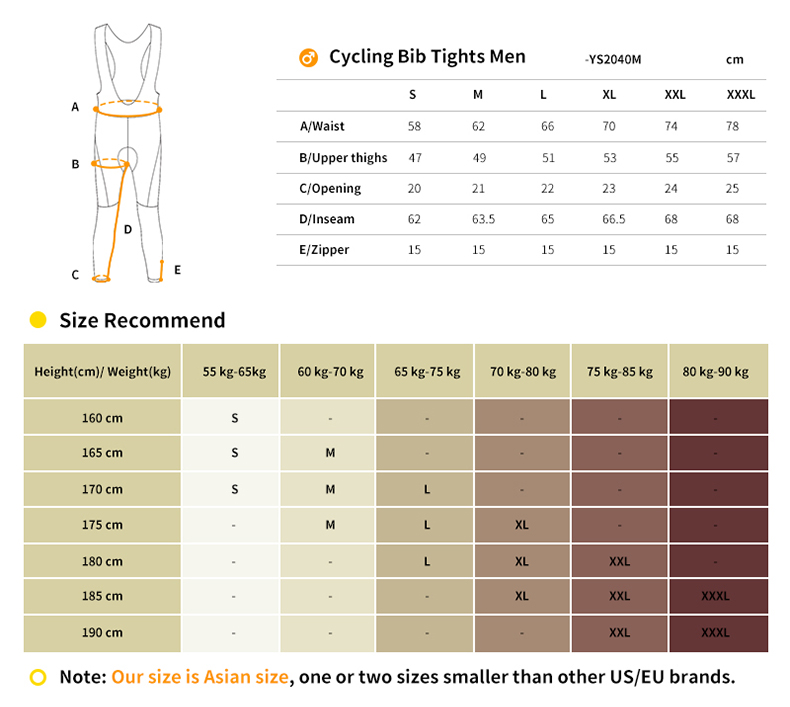 mens cycling bib tights size chart