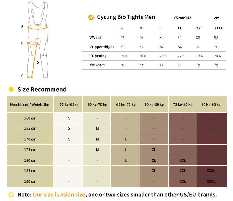 cycling tights size chart