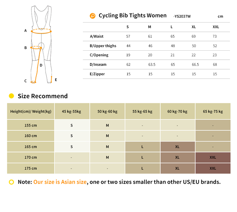 womens cycling bib tights size chart