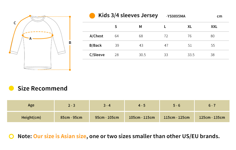 kids cycling clothing size chart