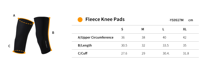 knee warmers cycling size chart