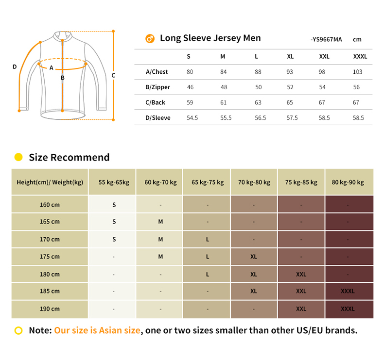 cycling jersey size chart