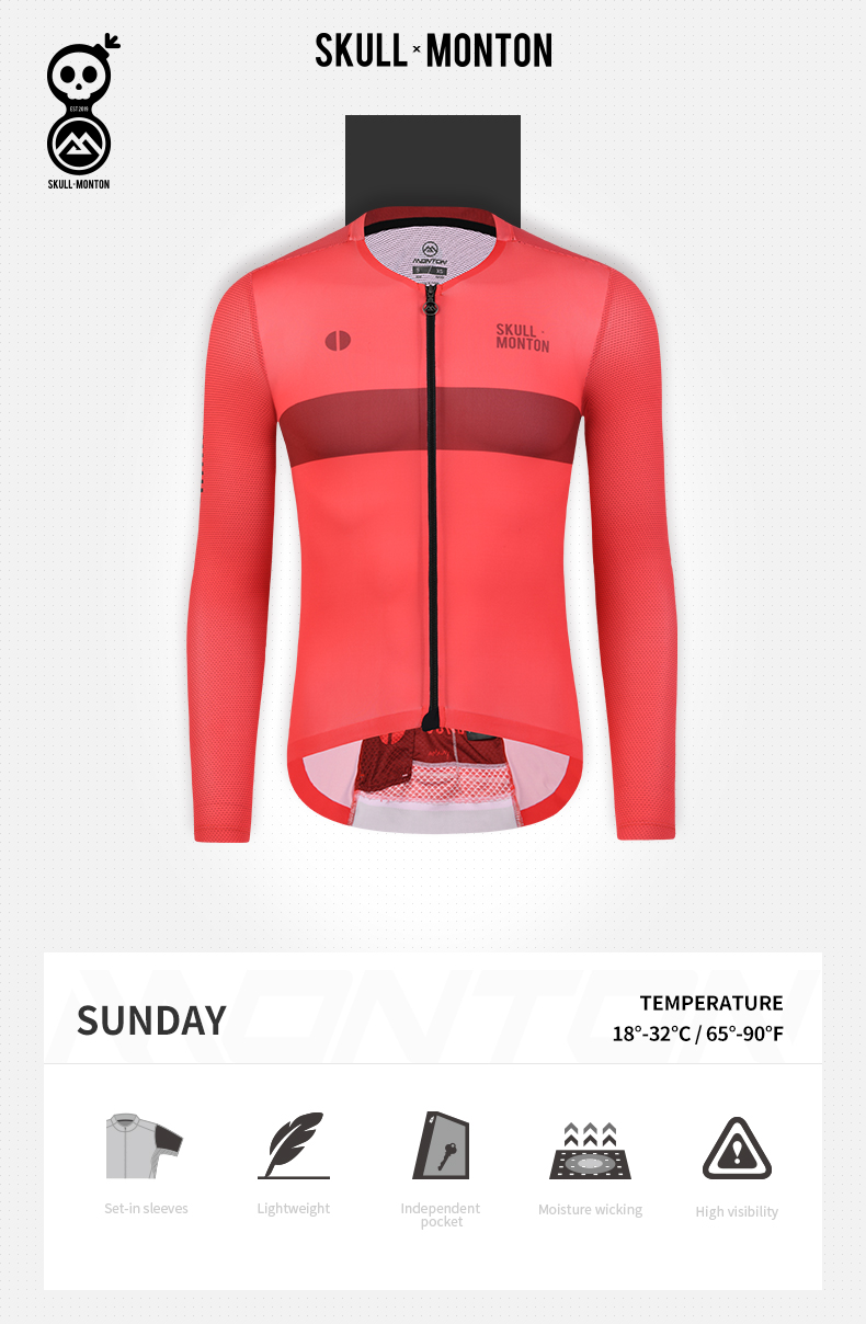 Men's Cycling Shirts Full Zip Long Sleeve Bike Cycle Jersey Tops Red-Black 