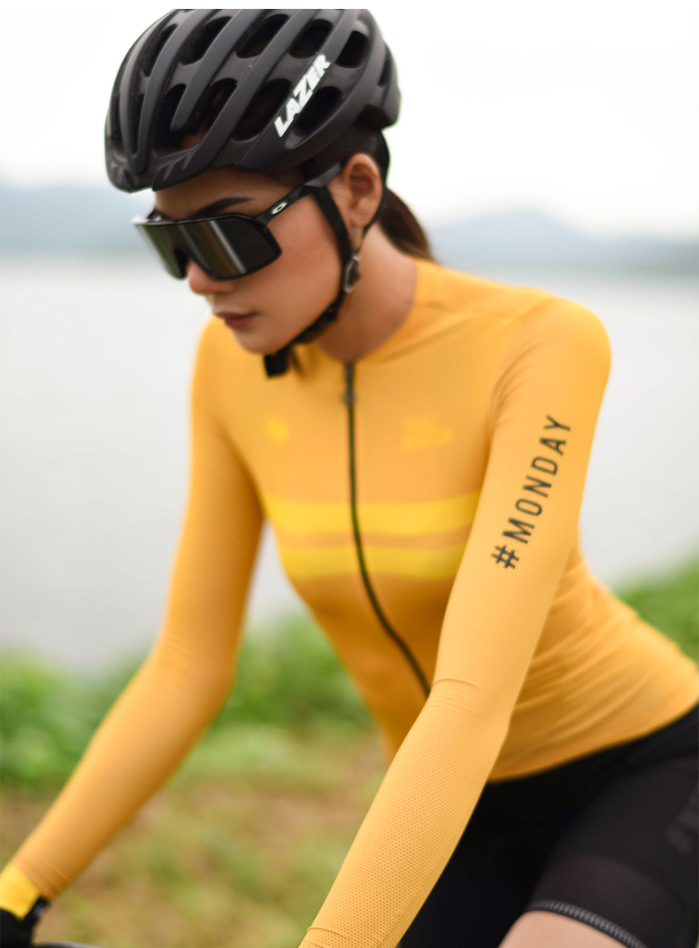 womens cycling long sleeve jerseys yellow summer