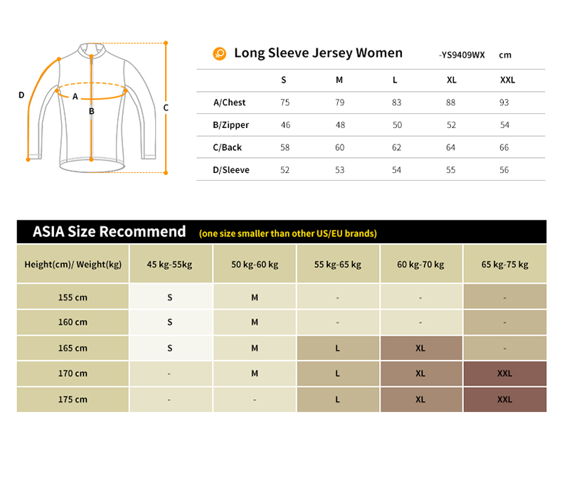 cycling jersey size chart