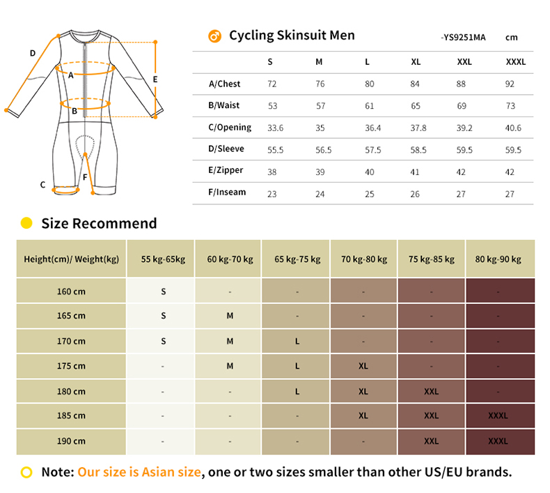 cycling skinsuit size chart