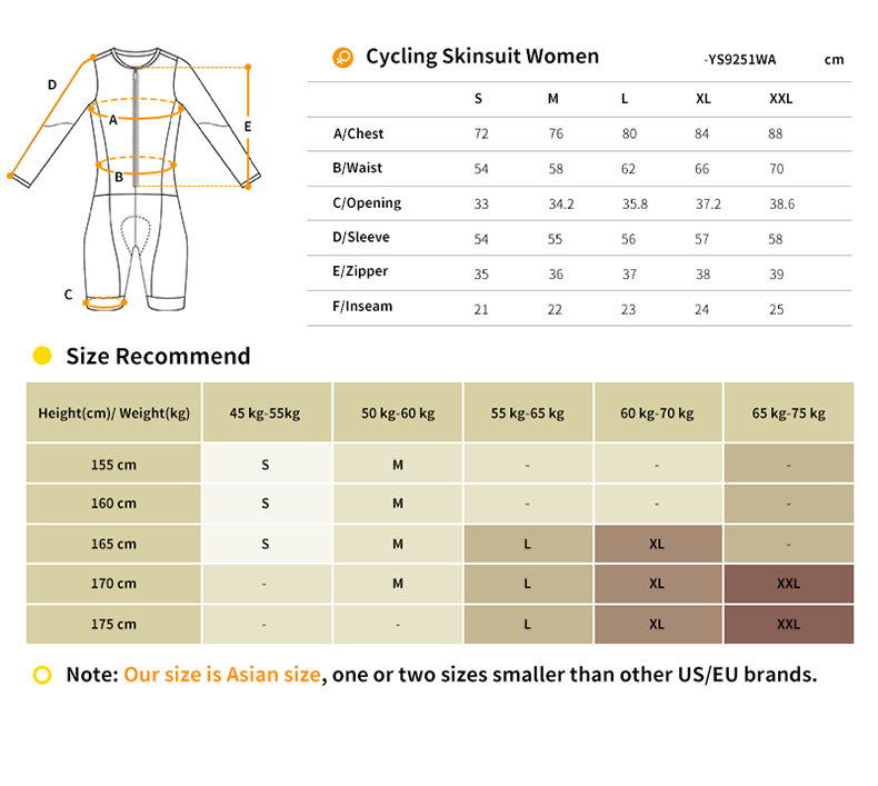 cycling skinsuit size chart