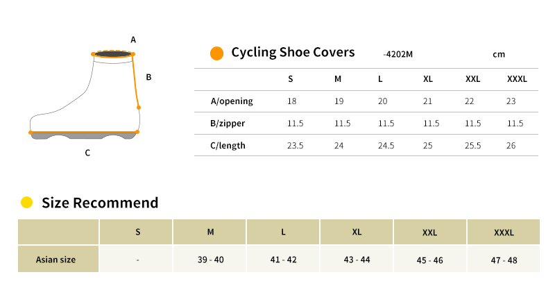 cycling shoe covers 4202M size chart