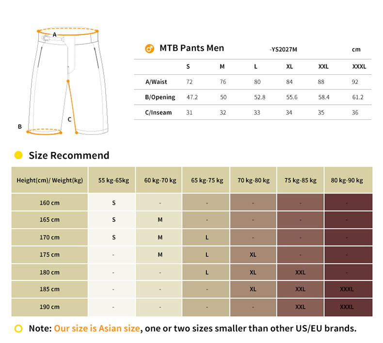 padded mtb shorts size chart