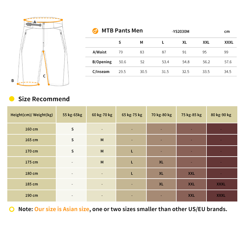 padded mtb shorts size chart