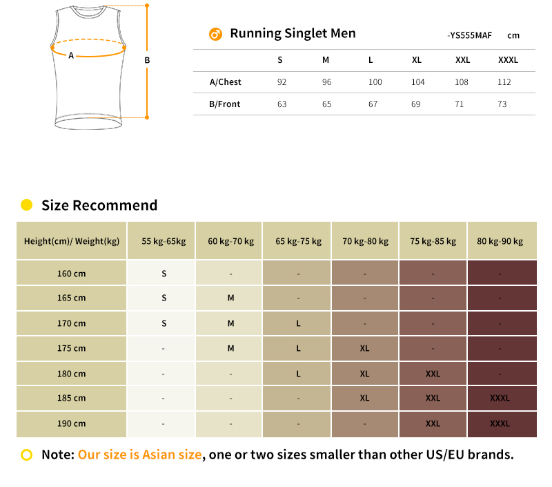 men's running singlet size chart
