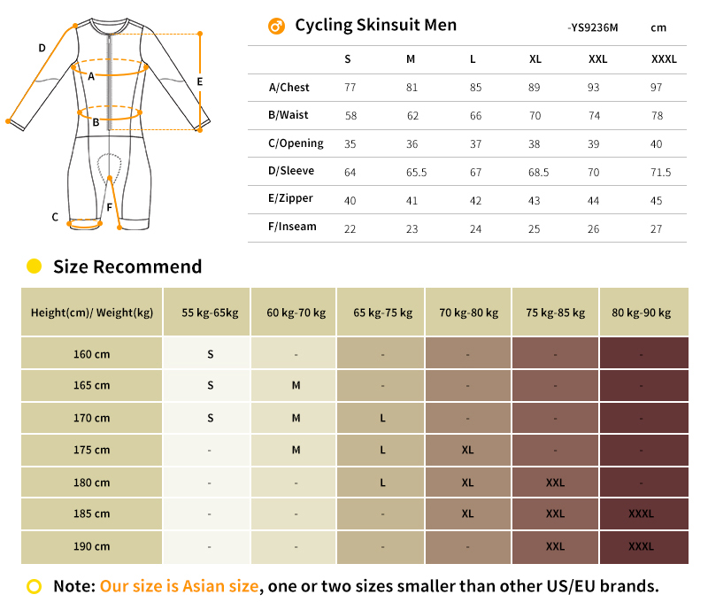 cycling skinsuit size chart