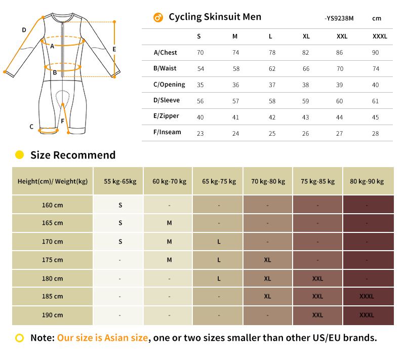 cycling speedsuit size chart