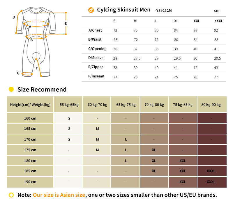 triathlon skinsuit size chart