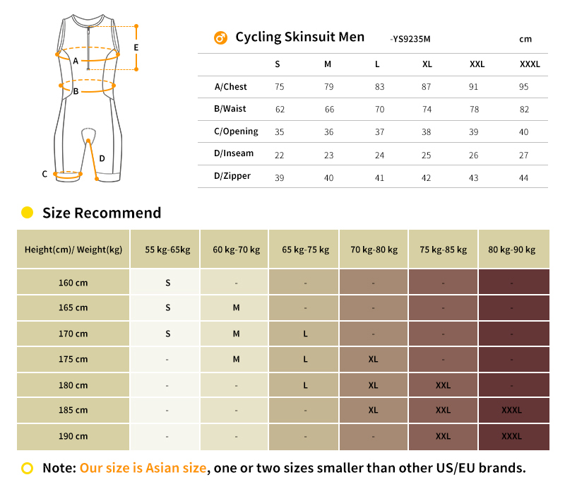 cycling skinsuit size chart