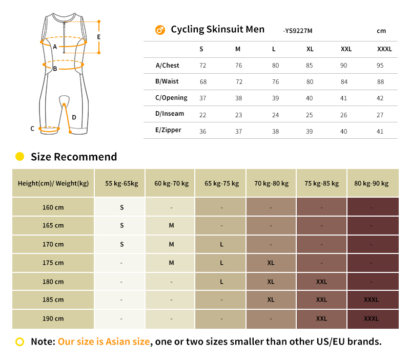 triathlon skinsuit size chart