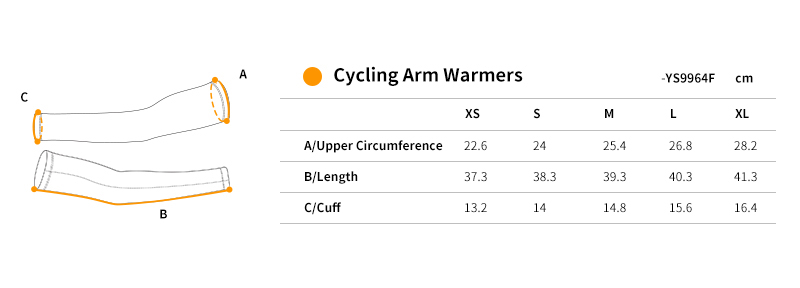 cycling arm sleeves size chart