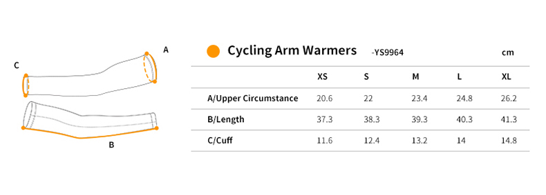 cycling arm sleeves YS9964 size chart